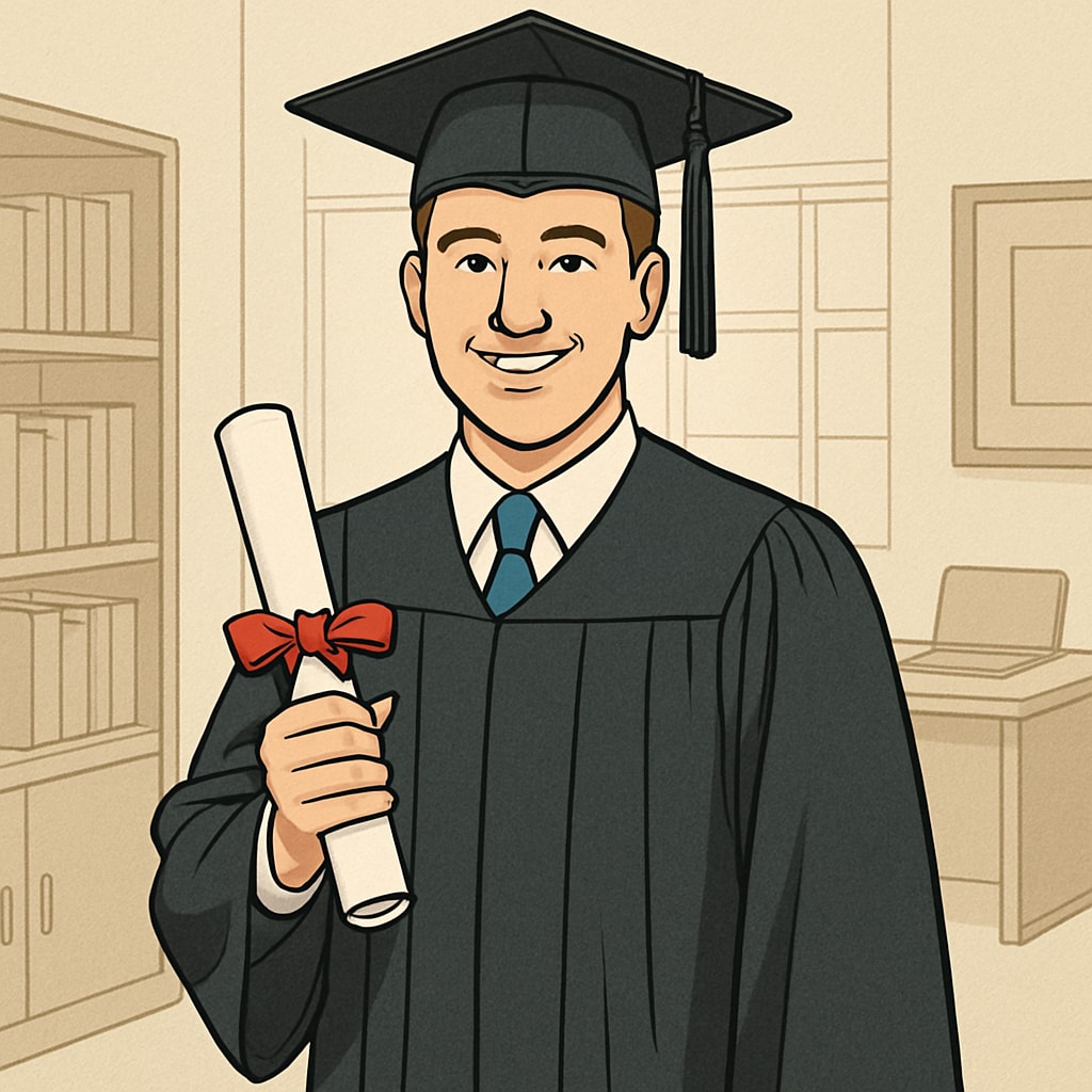 A graduate holding a diploma and smiling, symbolizing academic achievement and career growth. Graduate celebrating academic and career success with diploma.