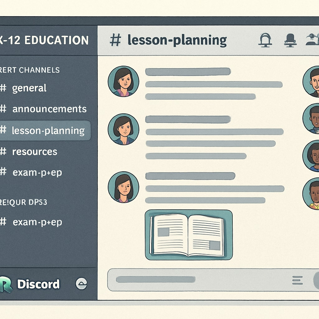 A detailed screenshot of a Discord server for K12 education students, showing organized channels like A Discord server for Houston University K12 education students featuring organized channels.