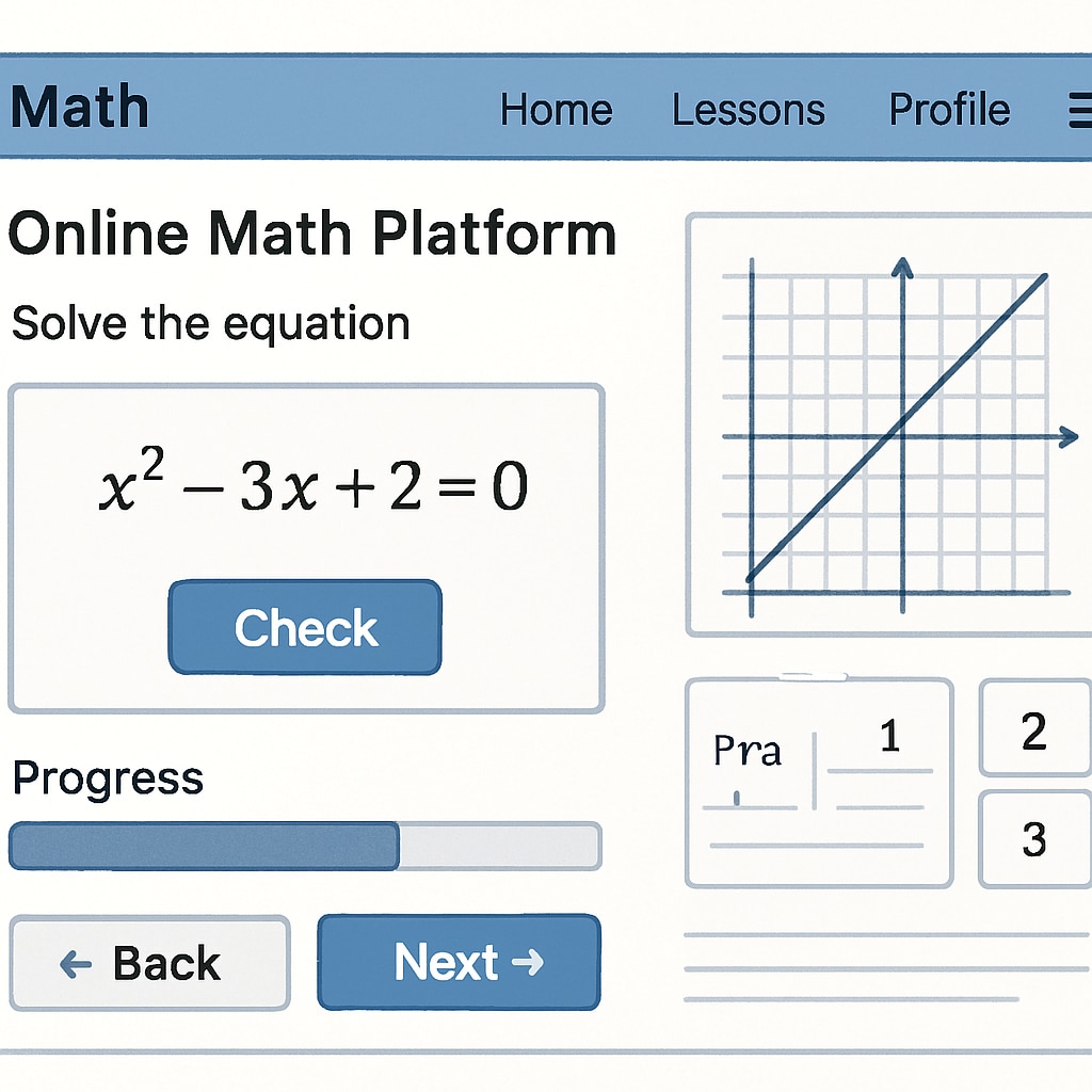 Interactive exercises on a math tutoring platform for returning students.