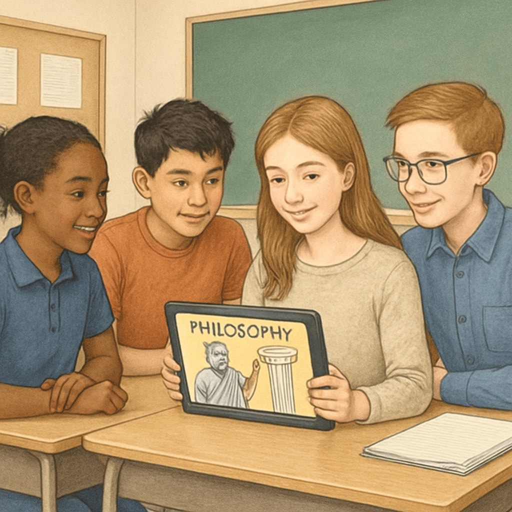 Students engaging with self-learning resources for psychology and philosophy via video tools.
