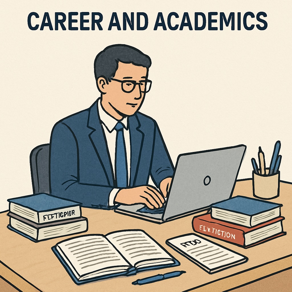 Balancing career and education with a master's degree; professional working with books and laptop.