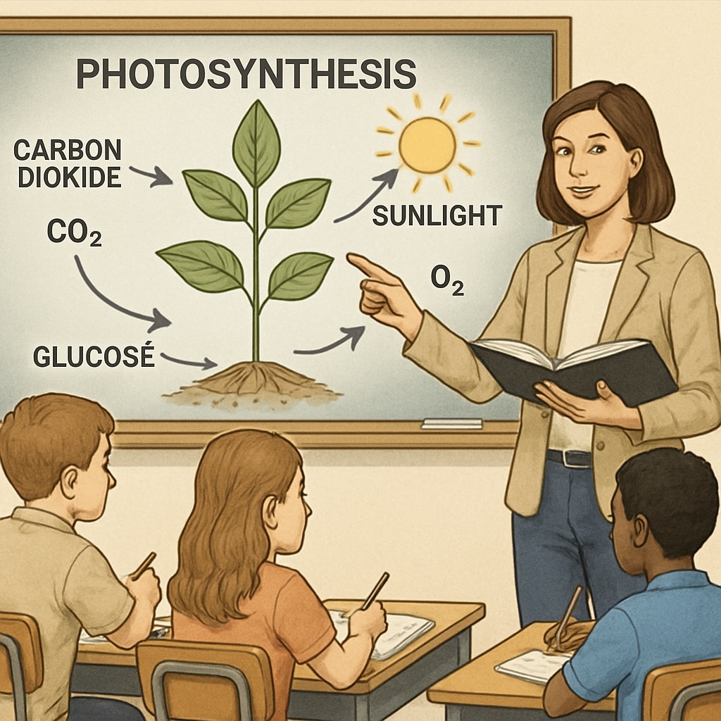 High school teacher using a diagram to teach science to ELL students.