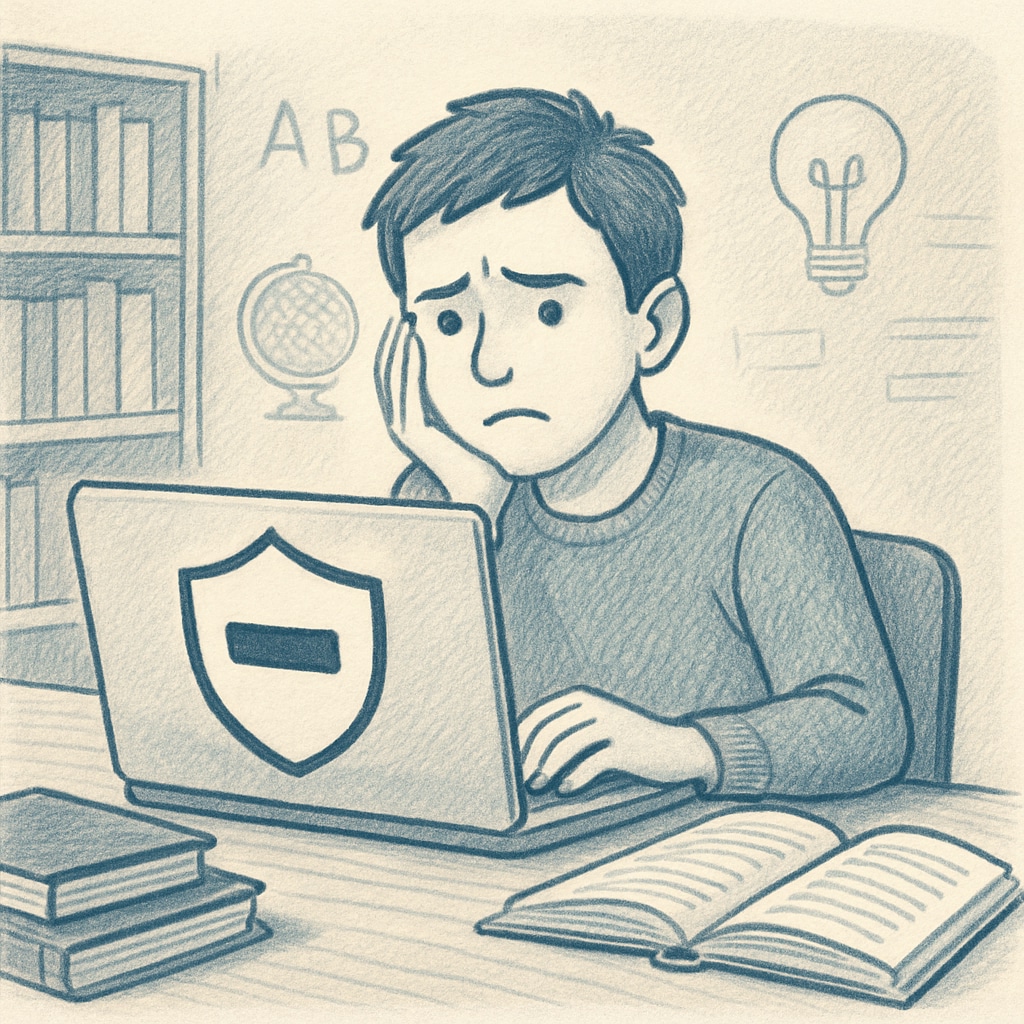 A student visibly frustrated by limited access to online educational materials.