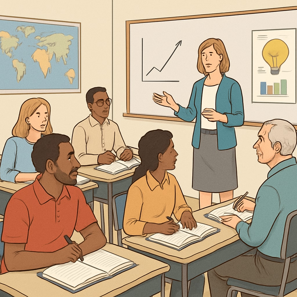 A classroom setting with mature students engaged in learning, highlighting adult education opportunities. Mature students exploring adult education programs in the UK.