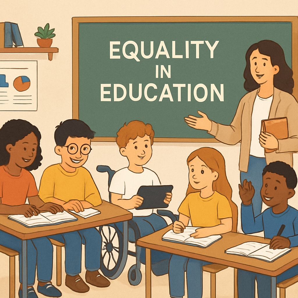 An image showing diverse students in an inclusive classroom setting, symbolizing equality in education. Diverse students in a classroom setting promoting equality in education.