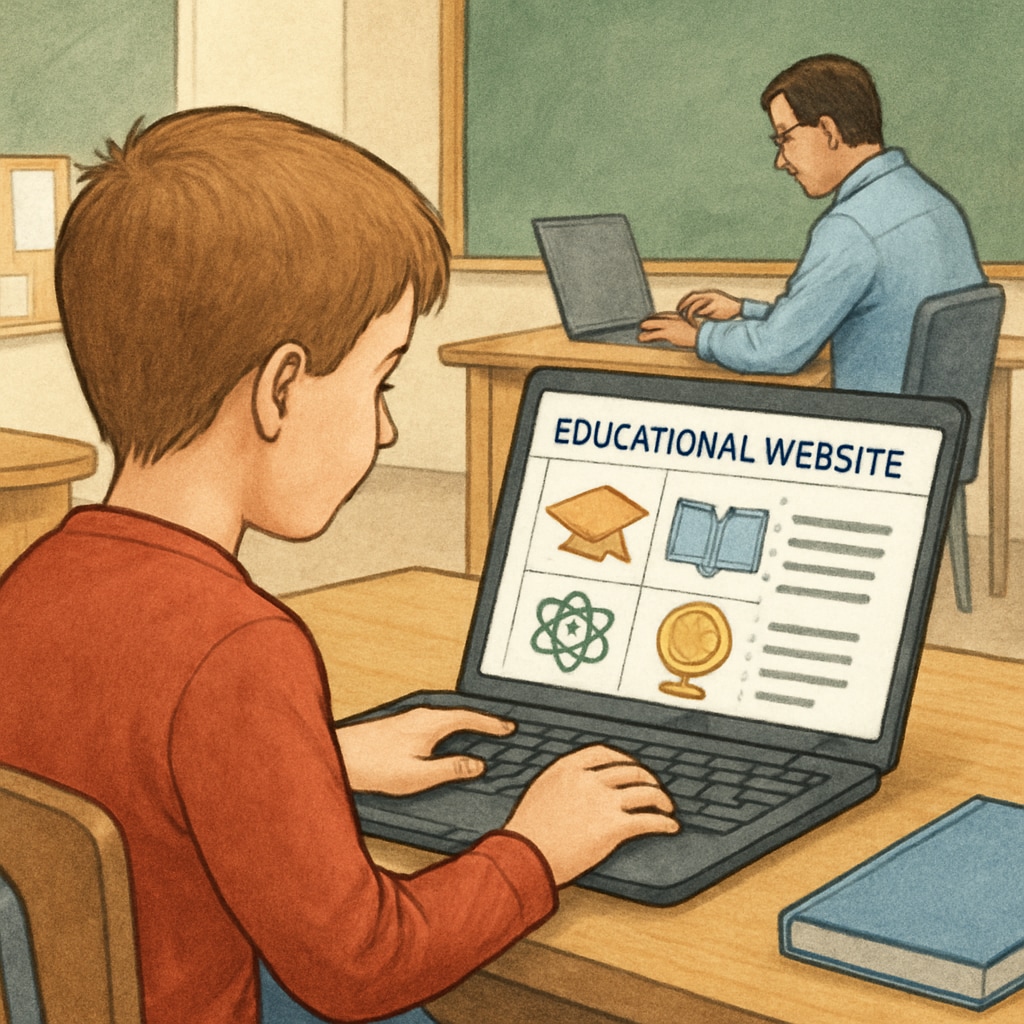 Child exploring free early education resources on a laptop while a parent works nearby.
