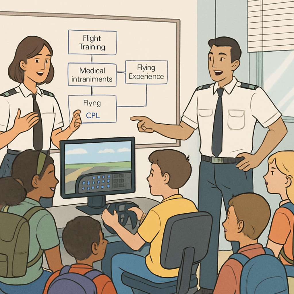 K12 students engaging in flight simulation activities related to CPL training.