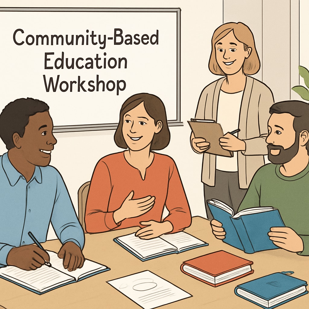 Adults in a community workshop, engaging in education to overcome learning gaps.