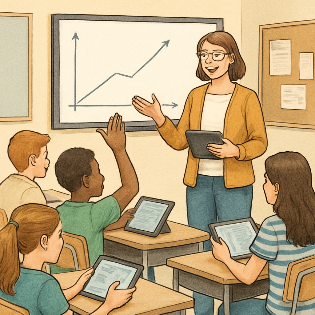 Middle school students learning through interactive technology in a classroom.