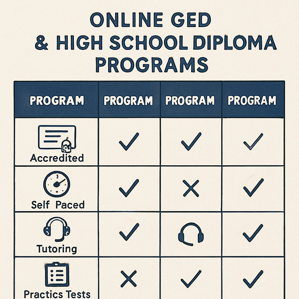Comparison of online GED and high school diploma courses.