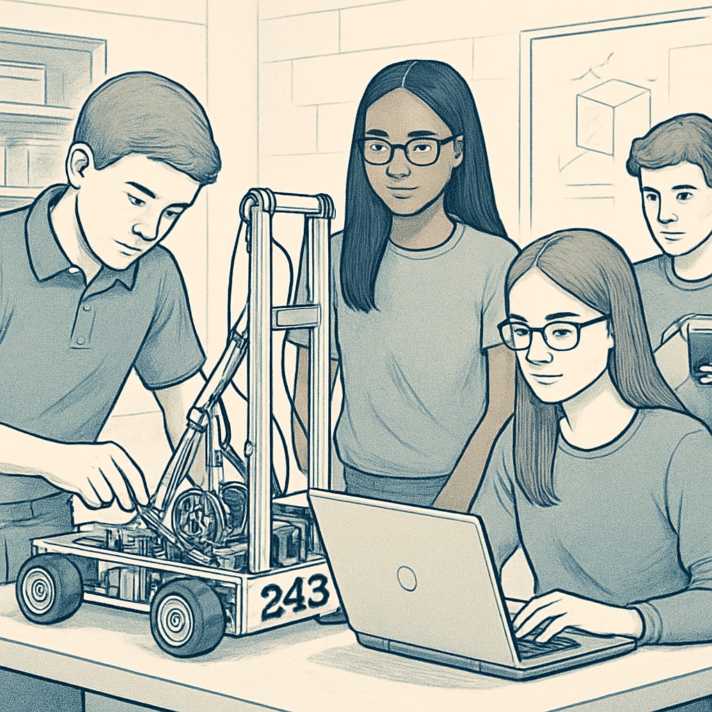 High schoolers engaged in a robotics competition for skill development.