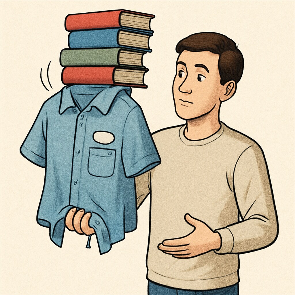 A conceptual image of a student juggling books and a work uniform, illustrating balance. Conceptual image of a high school student balancing books and part-time work.
