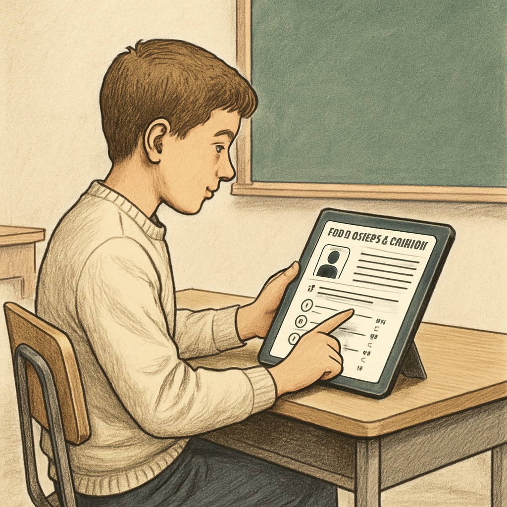 A student using a tablet for personalized learning in a classroom setting. The image highlights the importance of personalized tools in addressing diverse learning needs. Student using a tablet for personalized learning in a classroom.