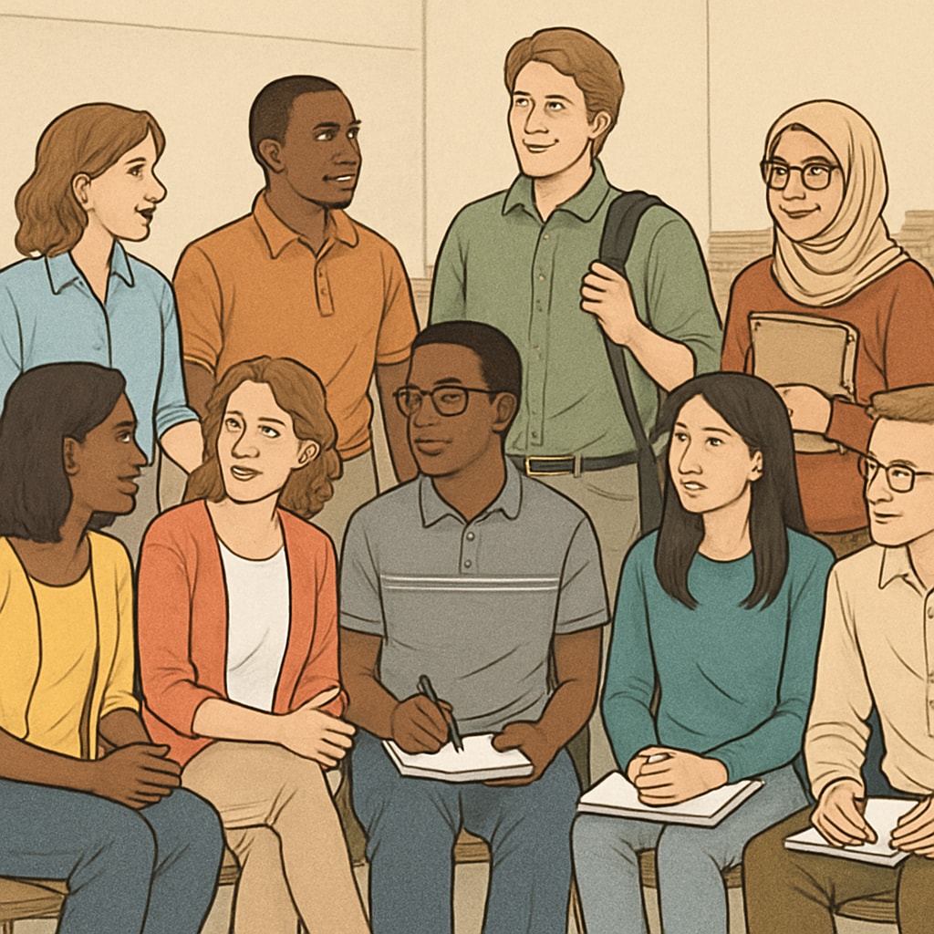 Adult students at a college orientation, showcasing inclusivity in education.