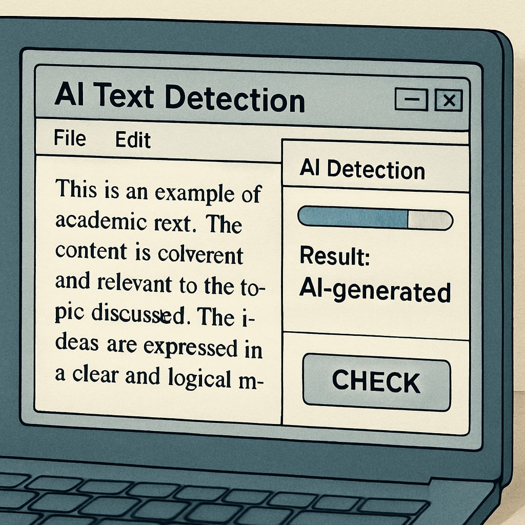Computer screen displaying AI text detection software, representing academic integrity concerns in education.