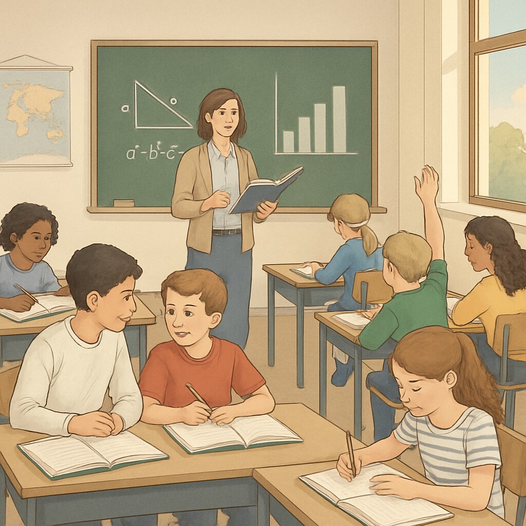 A classroom environment showing students actively engaged in learning without any visible cellphones. Students in a public school classroom without cellphones, focused on their studies.