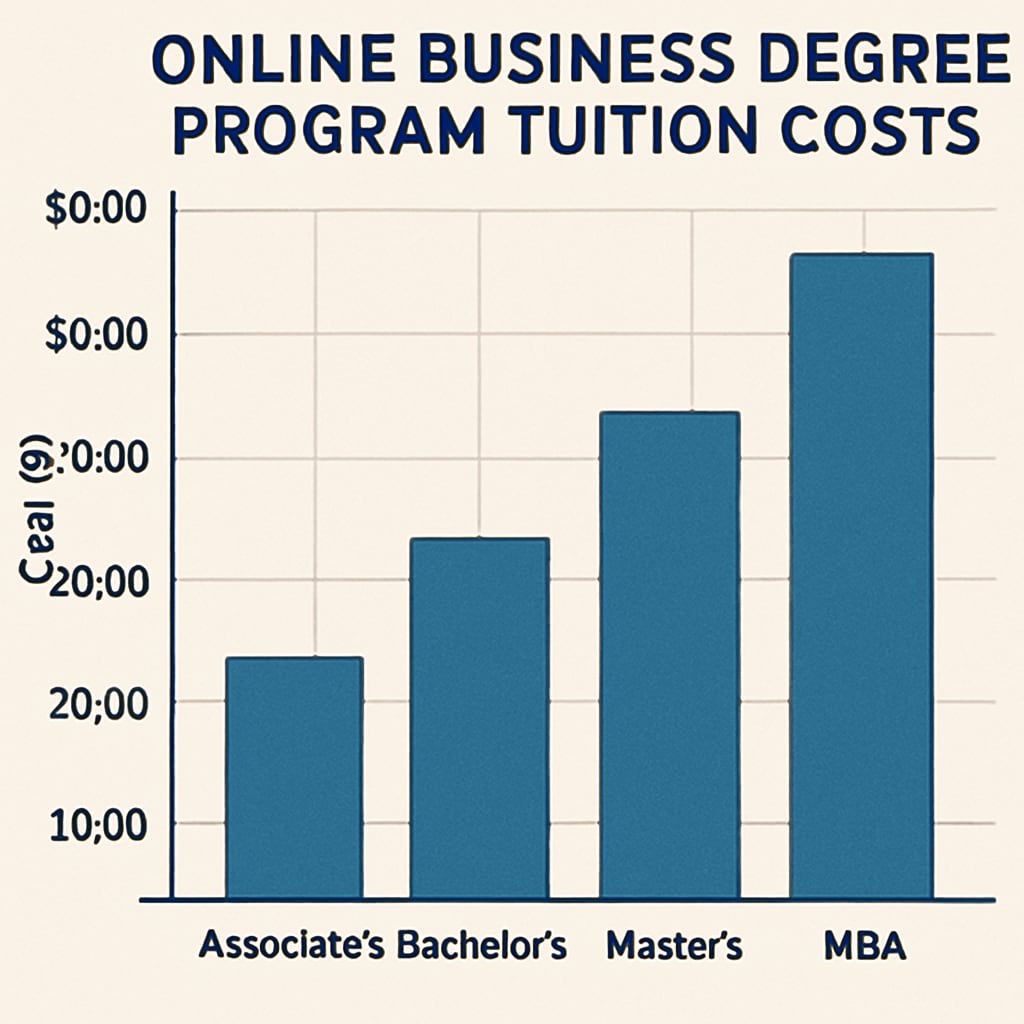 A comparison chart showing tuition costs across various online business degree programs. Tuition comparison chart for affordable online business degree programs.