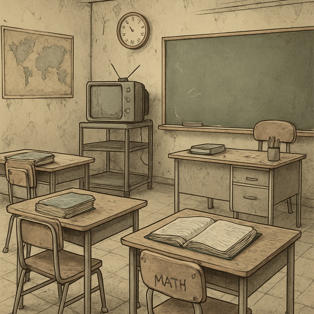 Image of an underfunded classroom illustrating the impact of education privatization on public schools.
