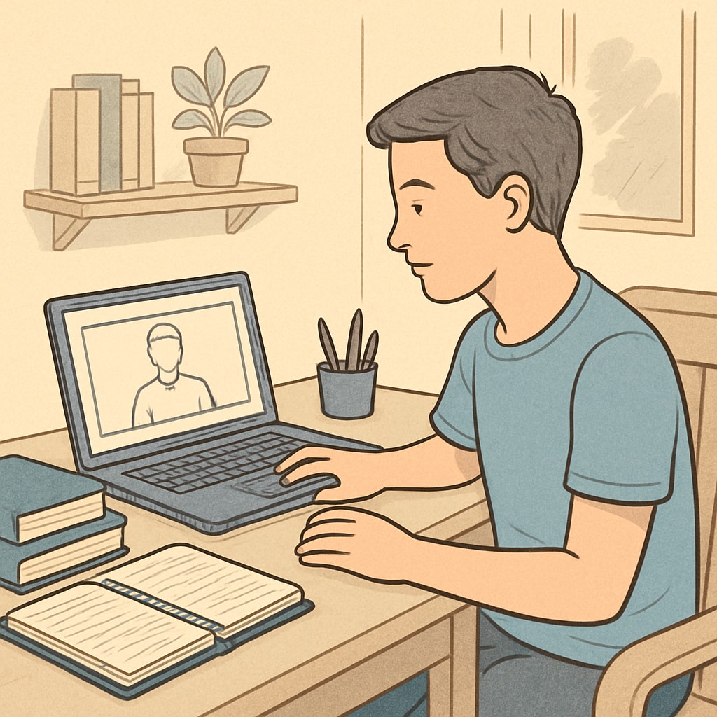 A student using a laptop at home for online high school education.