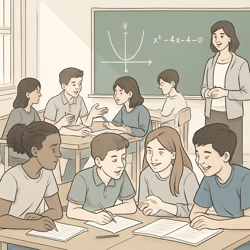 High school students engaging in group work to solve math challenges.