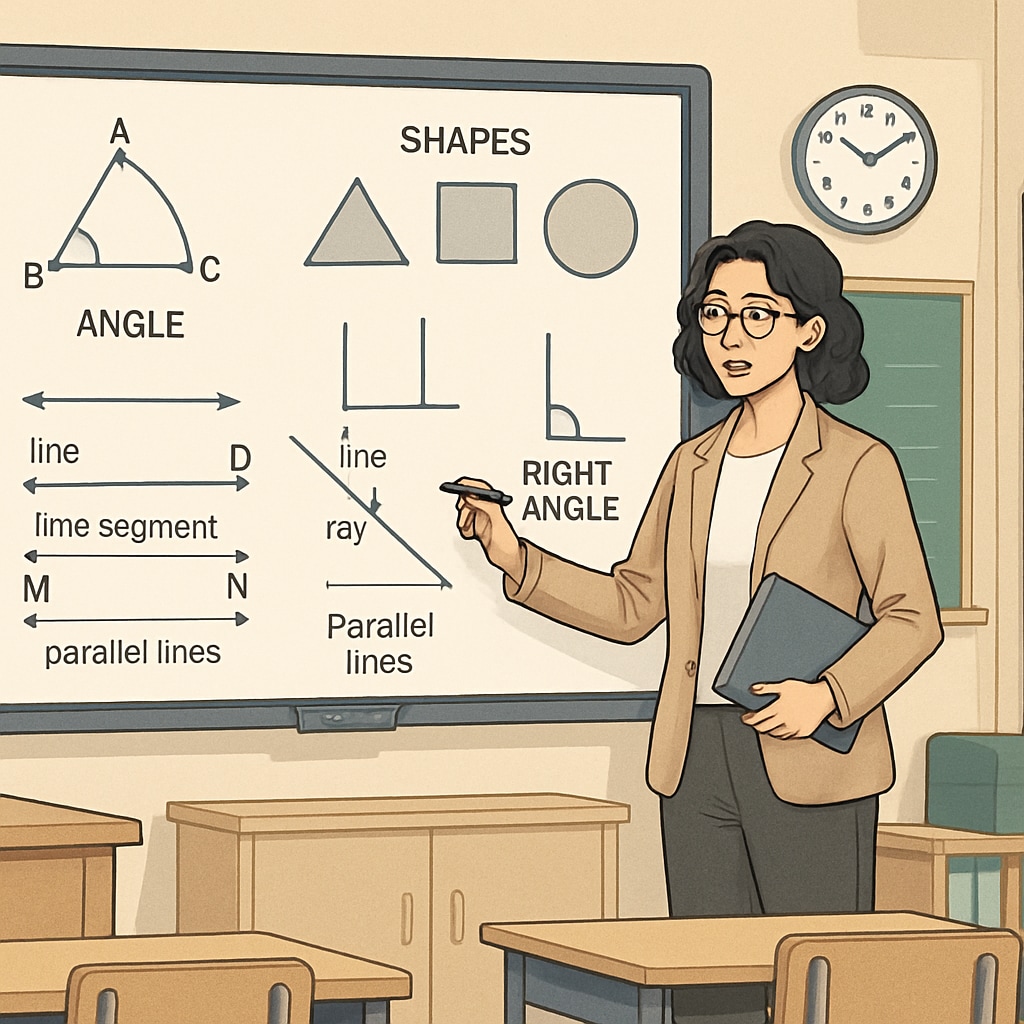 A math teacher explaining a geometry problem using modern technology.