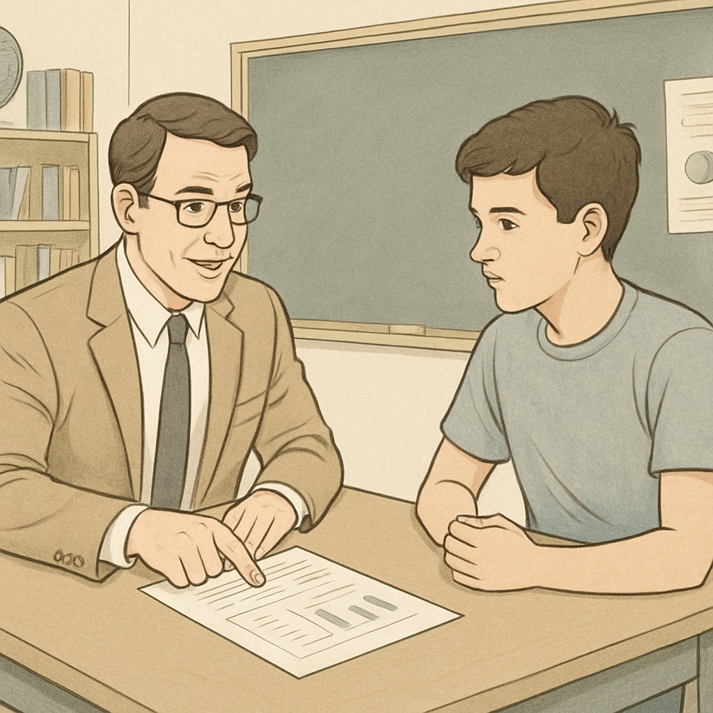 A mentor discussing career options with a high school student, emphasizing the importance of guidance and informed decision-making. Mentor advising high school student on career options, highlighting guidance in major selection.