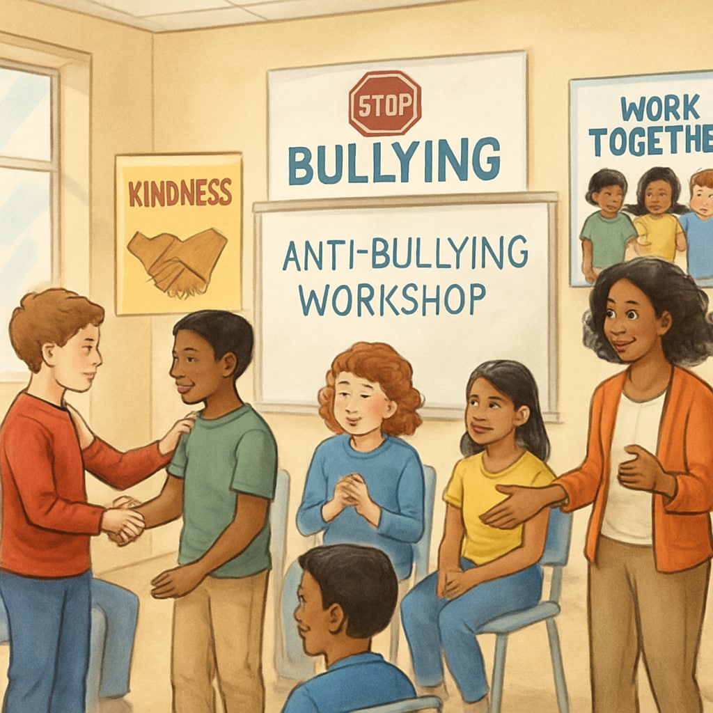 Students in a workshop learning about bullying prevention and empathy.