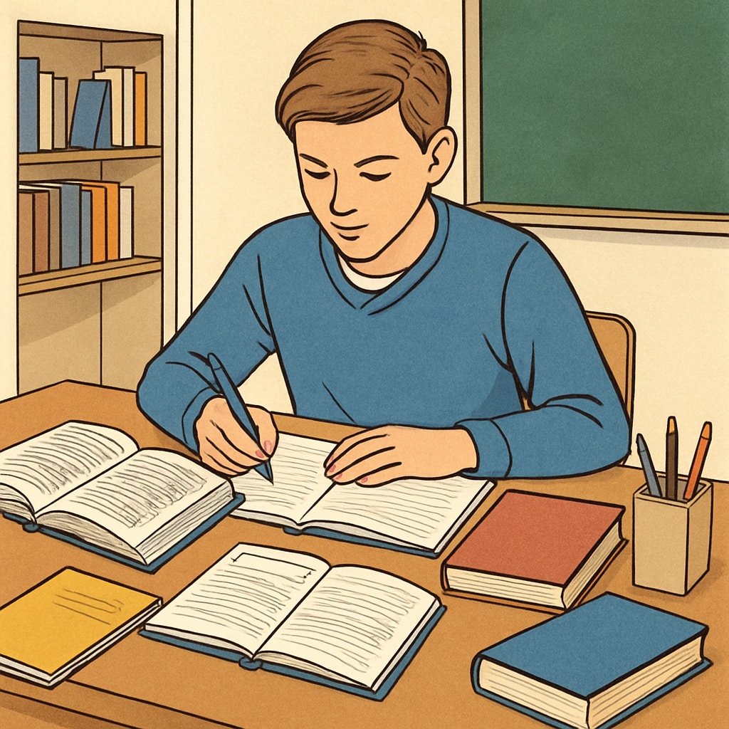 A student demonstrating effective learning methods at a desk.