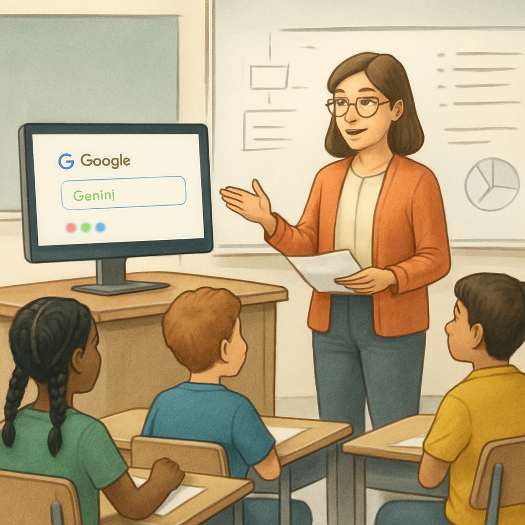 Teacher using AI tools in a classroom setting to enhance lesson planning.
