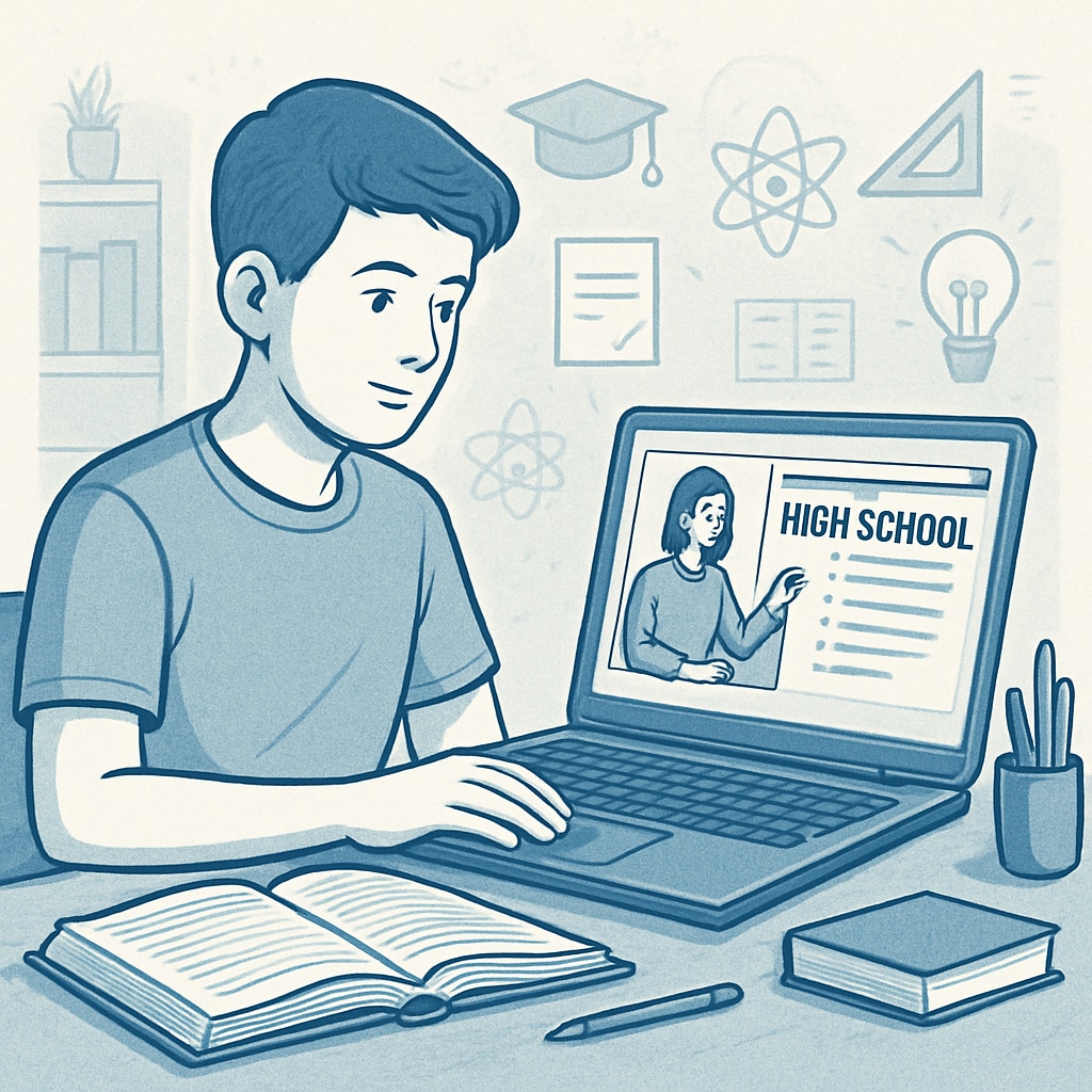 Online high school student using a laptop for coursework, highlighting flexibility.