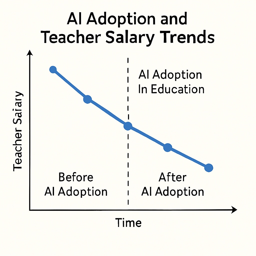 Graph depicting the impact of AI adoption on teacher salaries over time.