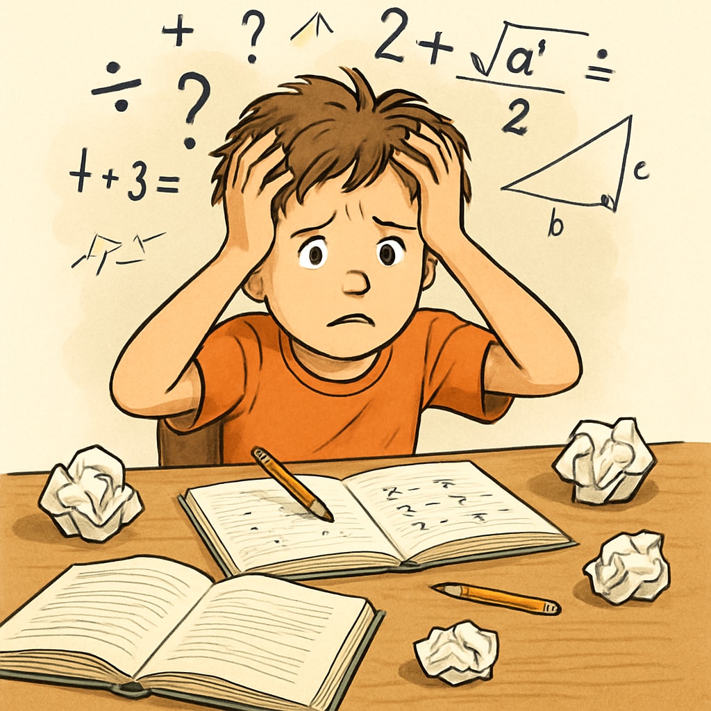 A child doing math homework, representing the challenge of abstract concepts in math education.