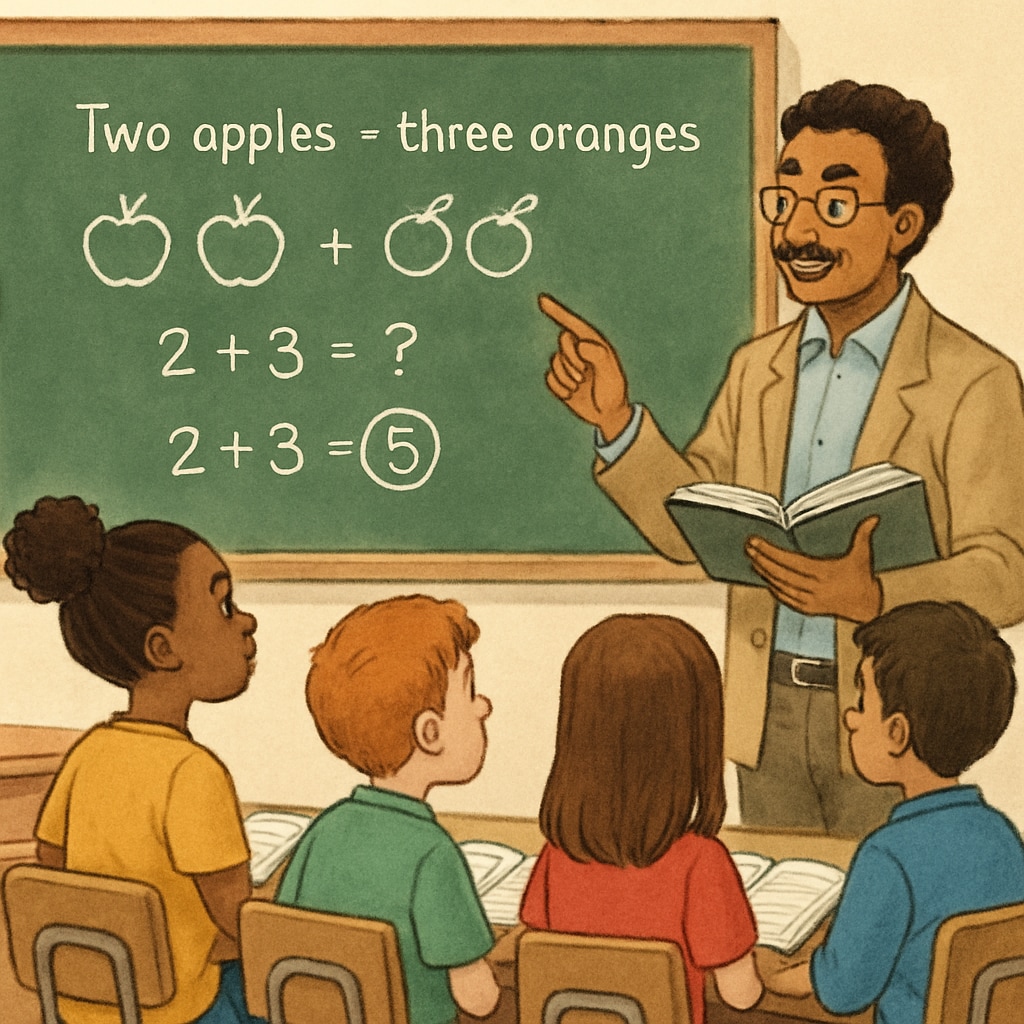 A teacher engaging students with real-world math applications, emphasizing learning motivation and educational communication.
