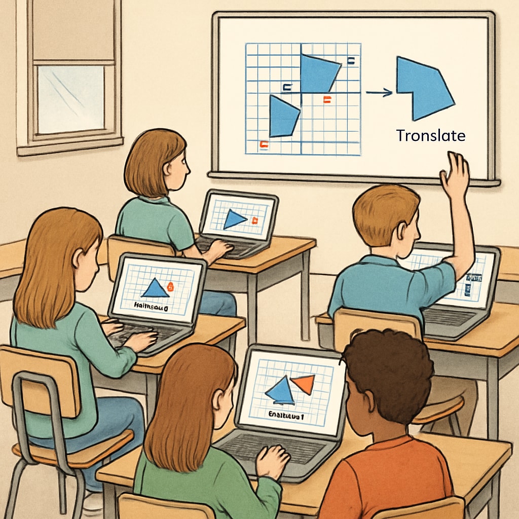 Students engaging in interactive math lessons using technology and graphing software.