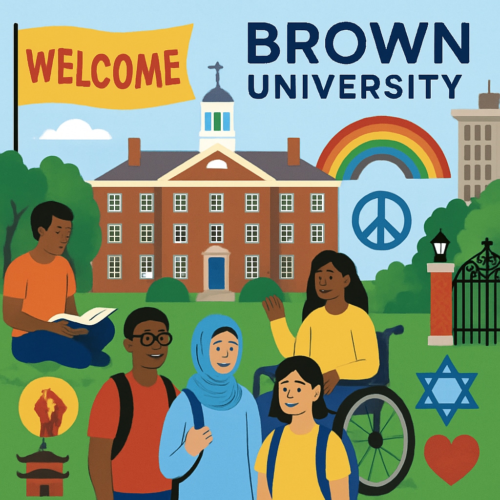 A welcoming campus environment at Brown University, symbolizing inclusion and diversity. Brown University campus with gender-neutral facilities, promoting inclusivity.