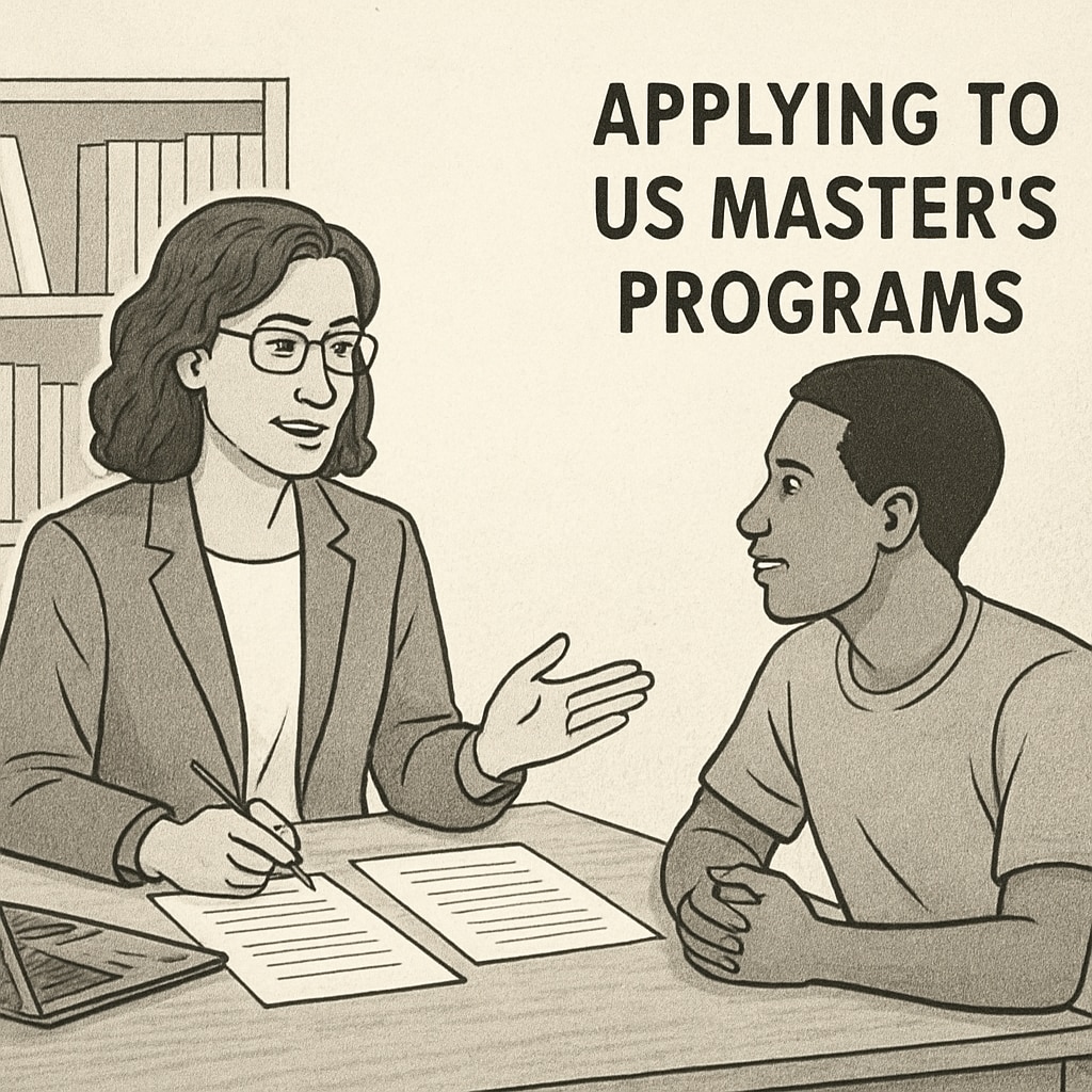 Study abroad advisor helping a student with US master’s applications.