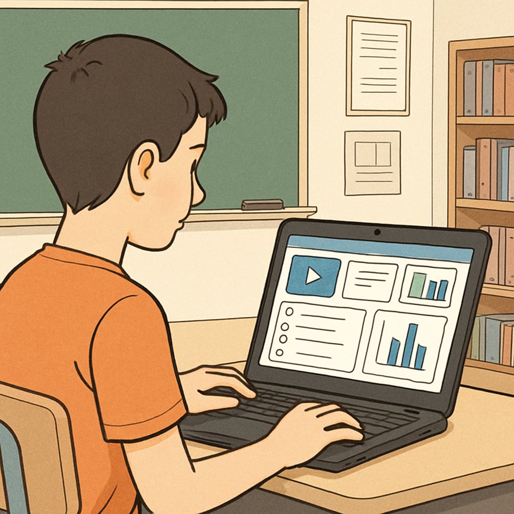 Student using a Chromebook to access learning materials in a K12 classroom.