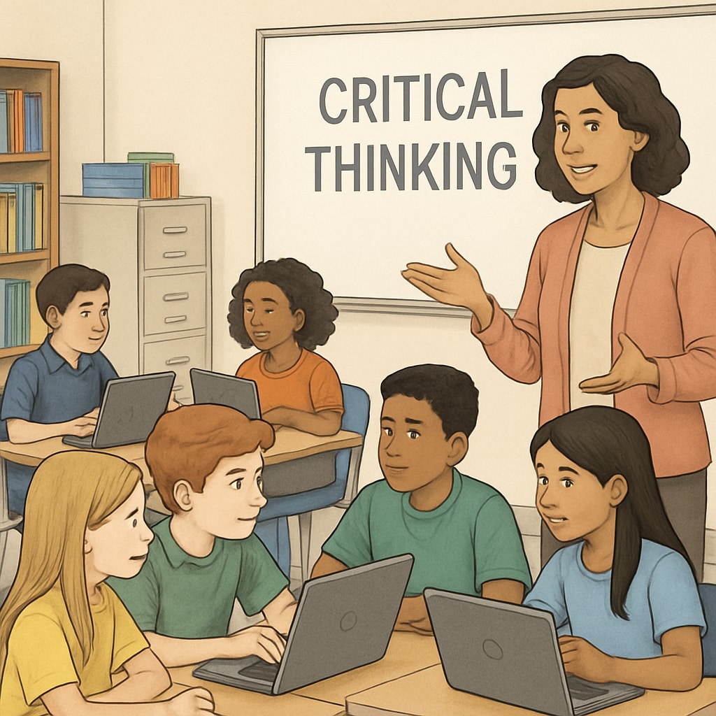 Teacher guiding students in a group setting while Chromebooks are used for collaborative learning.