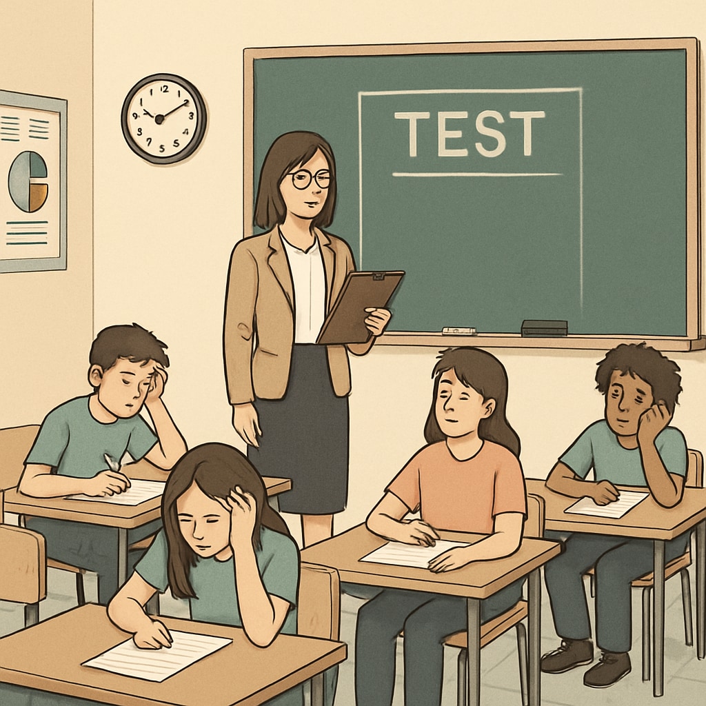 Students taking a standardized test, highlighting flaws in gifted education identification.