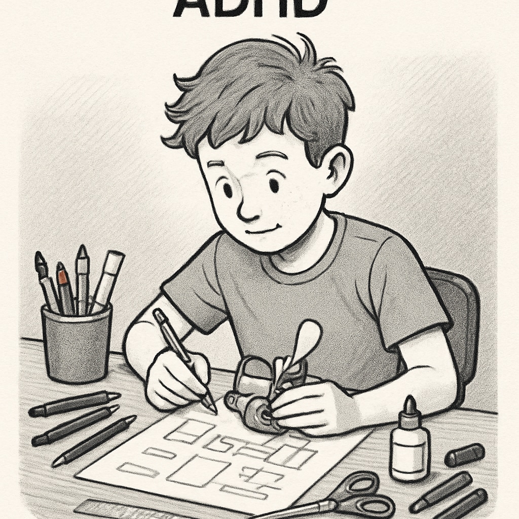 A student with ADHD demonstrating creativity, often overlooked in standardized testing.