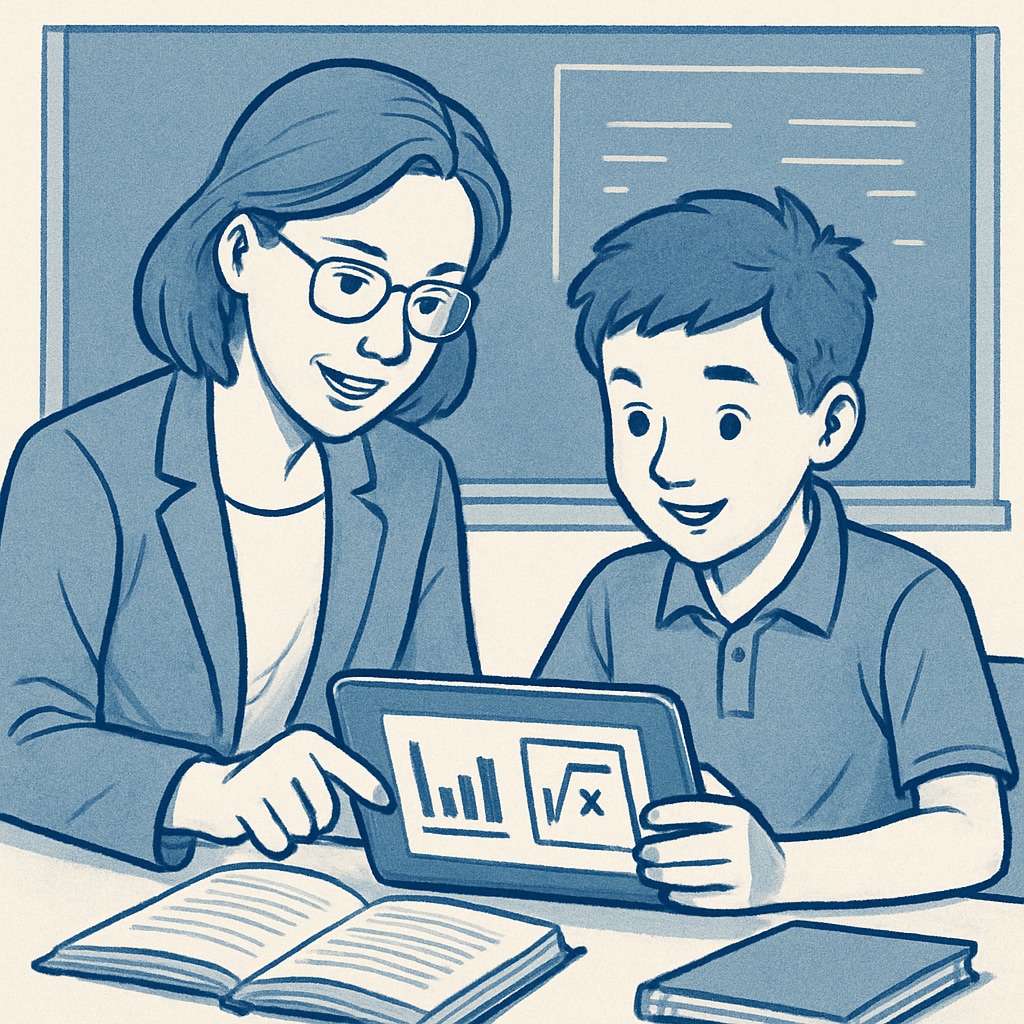 Teacher and student using a tablet to test educational content.