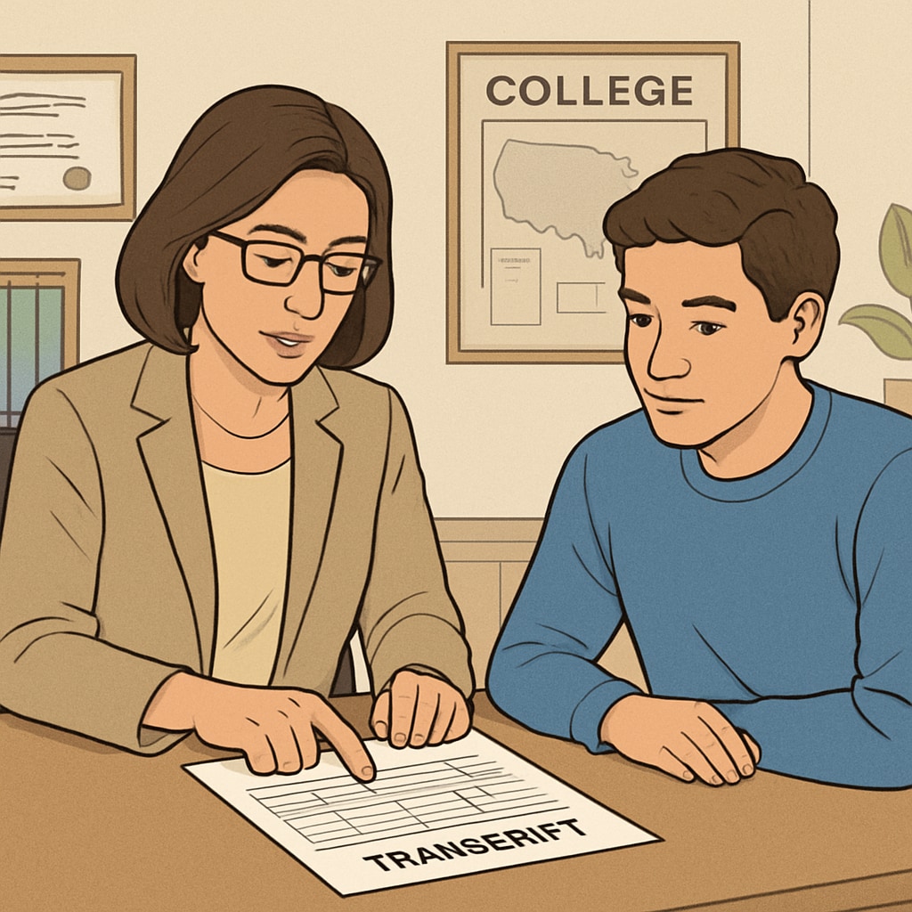 A high school counselor helping a student understand their credit requirements.