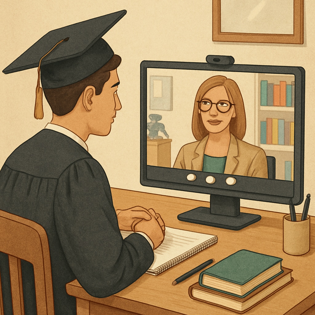 graduate student interviewing school counselor online