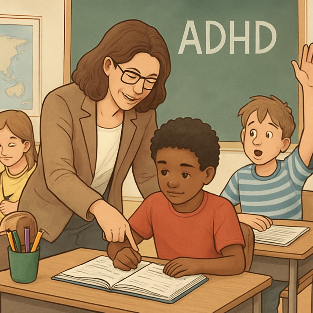 Teacher engaging ADHD students in a creative gifted education setting.