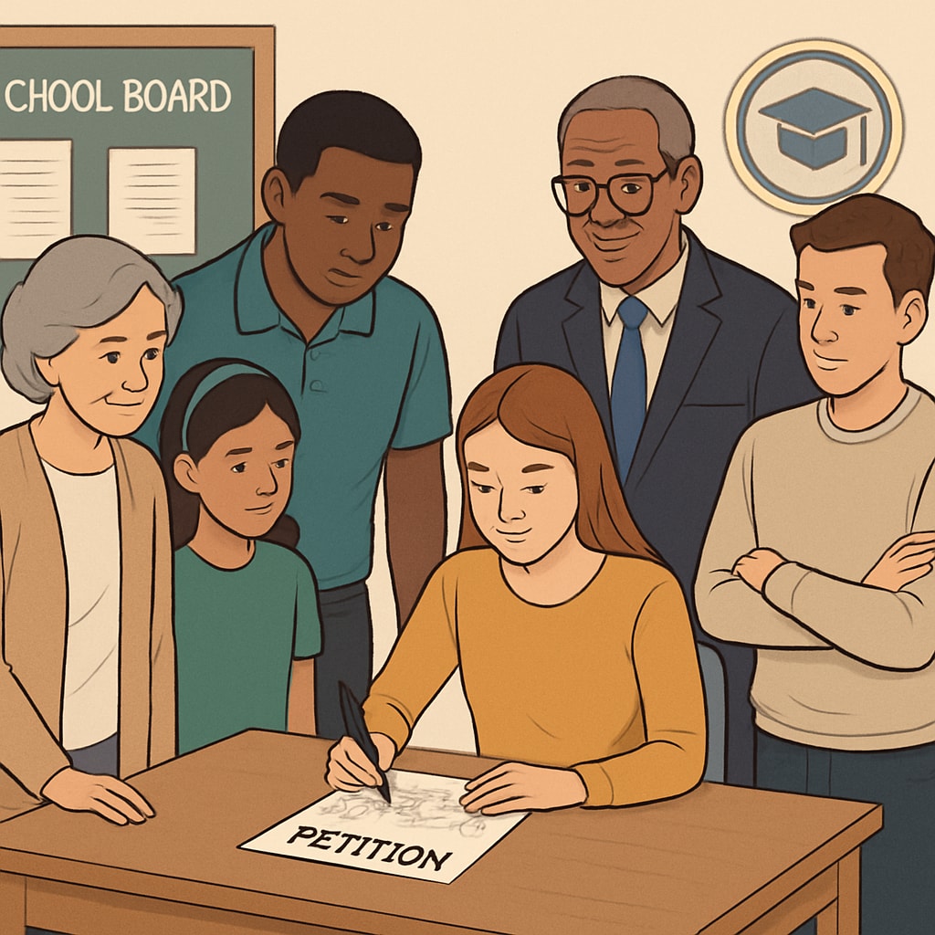Community signing petitions to remove a controversial school board member.