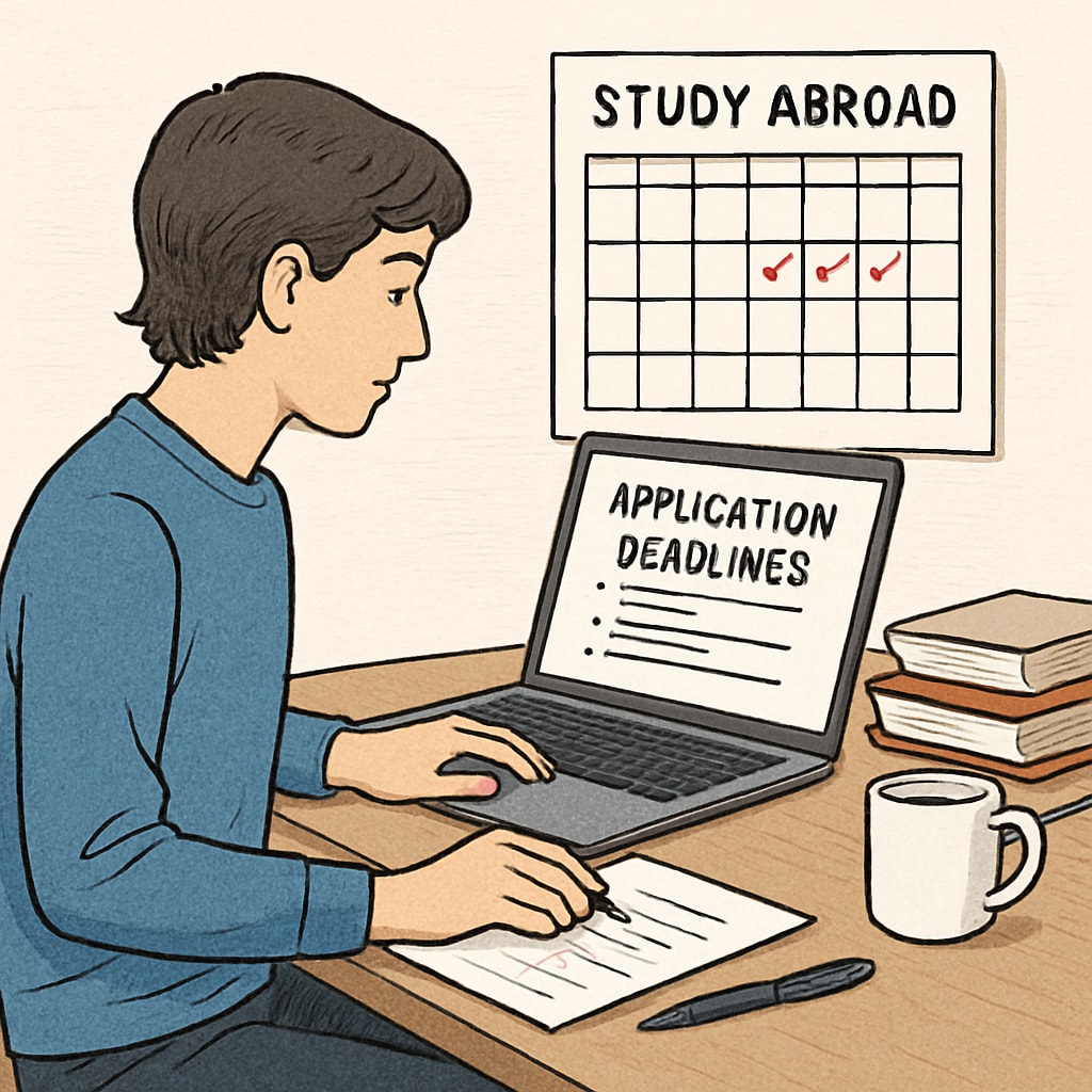 Student reviewing deadlines for Master's in the USA applications with a laptop.