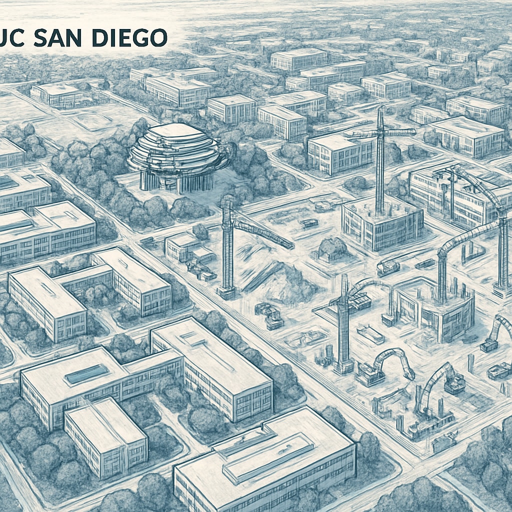 Aerial view of UC San Diego campus expansion.