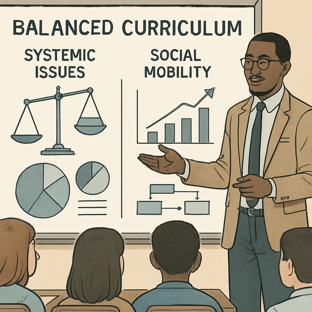 An educator explaining both systemic challenges and successful examples of social mobility to students.