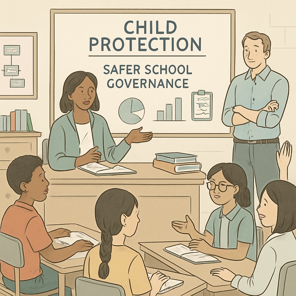 An educational workshop conducted by a child protection organization, focusing on safer school governance practices. Workshop on safer governance practices conducted by child protection experts.