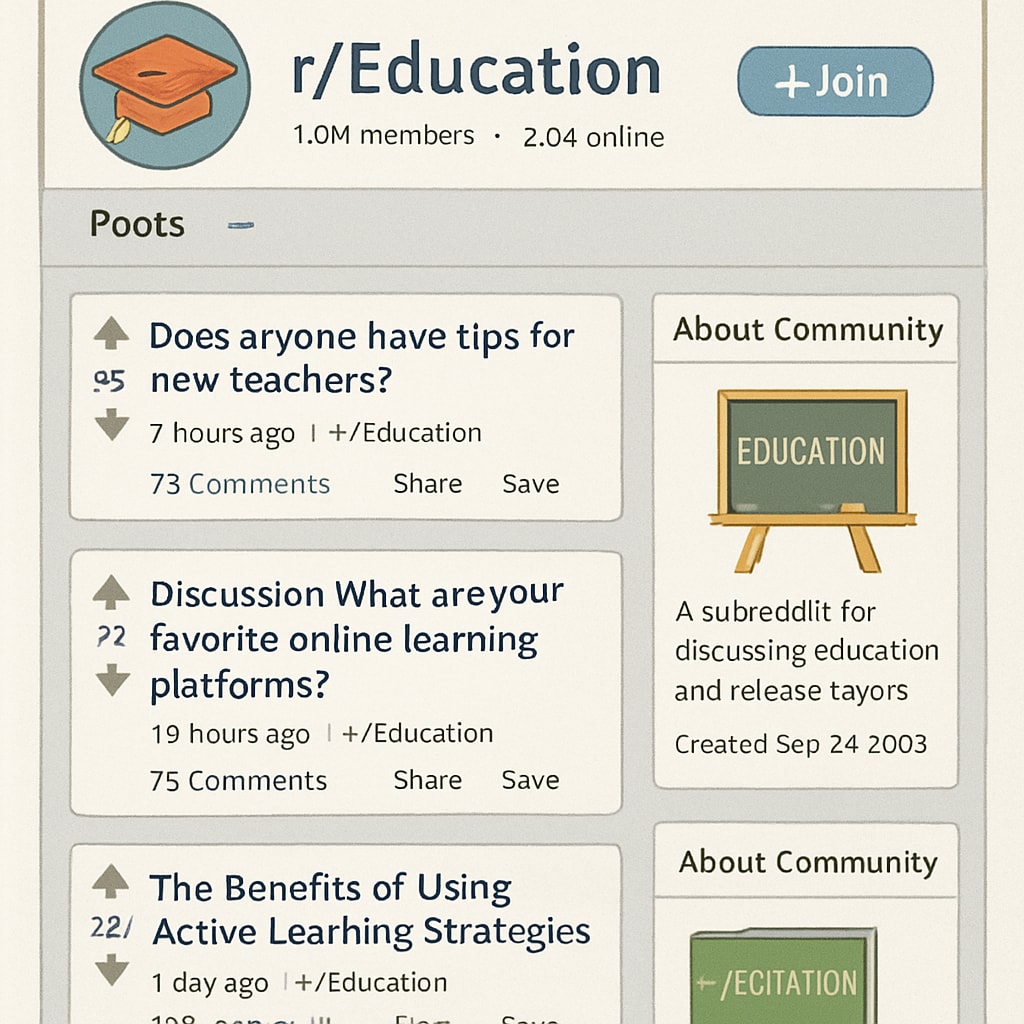 Reddit Education Community homepage with active discussions.